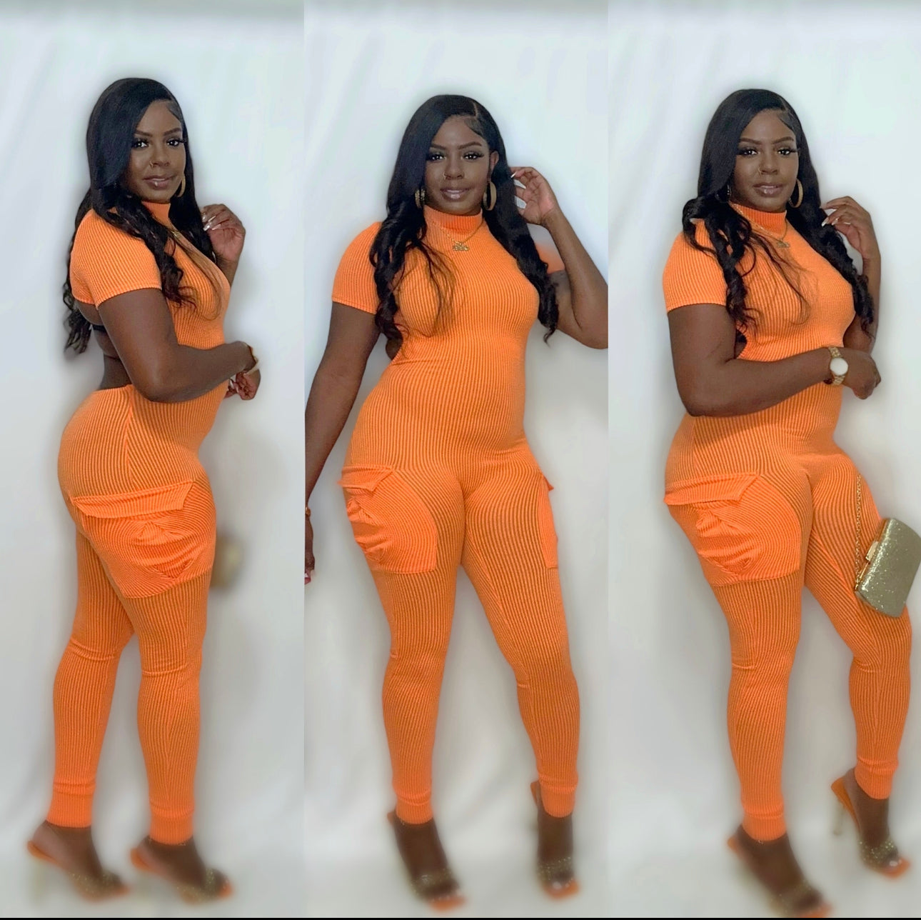 Orange cargo jumpsuit